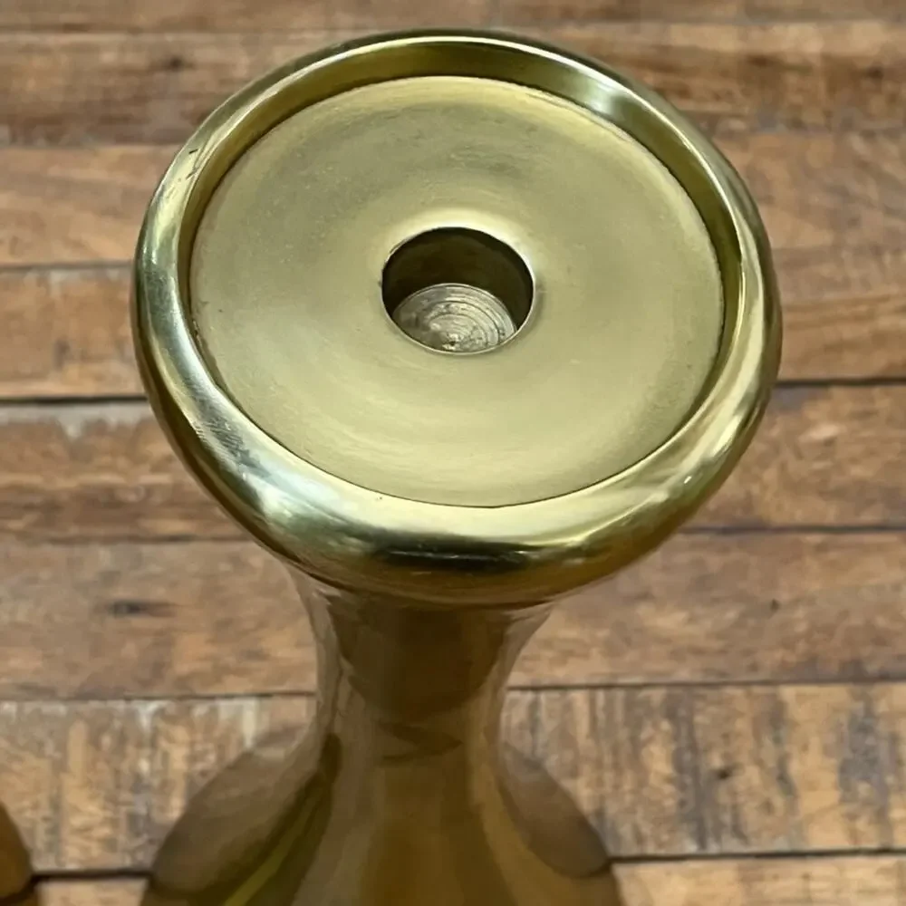 Modern Gold Tone Metal Candlestick Holders Nambe Style 12